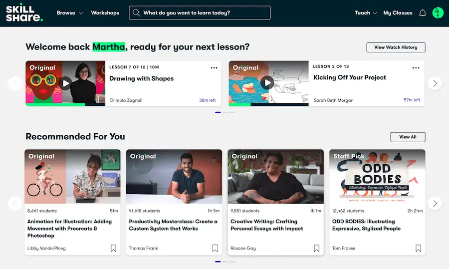 Skillshare skjermbilde