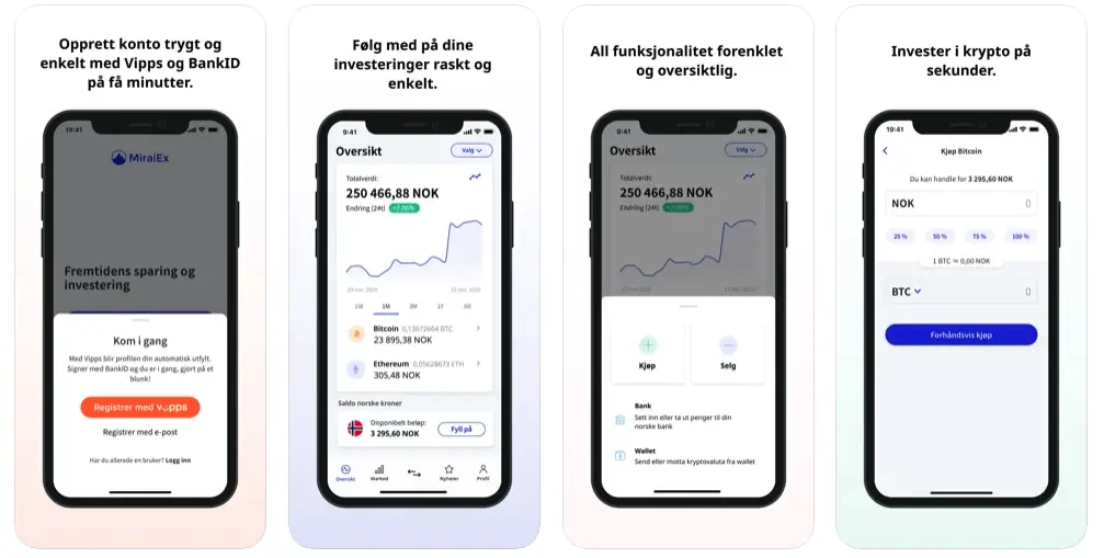 Miraiex App skjermbilder
