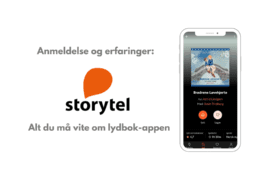 Storytel test - fremhevet bilde med logo, tekst og iphone mockup