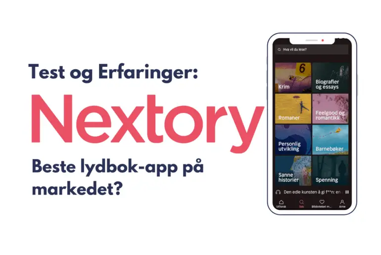 Nextory test - Header bilde med iphone skjermbilde, logo og tekst