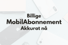 Billige mobilabonnement - fremhevet bilde med tekst og mobiltelefoner i bakgrunn