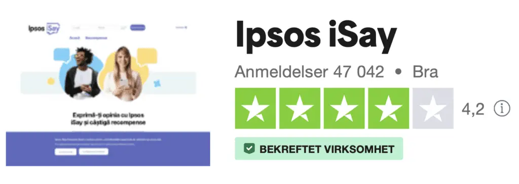 skjermbilde av trustpilot score for Ipsos I-say